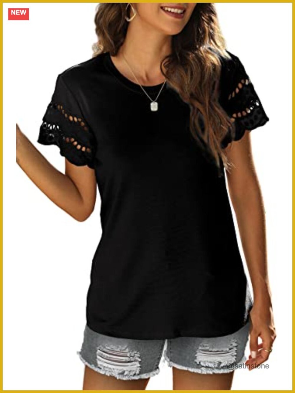 Womens Lace Short Sleeve Tee Blouse Relaxed Fit Summer Top Casual Office Travel